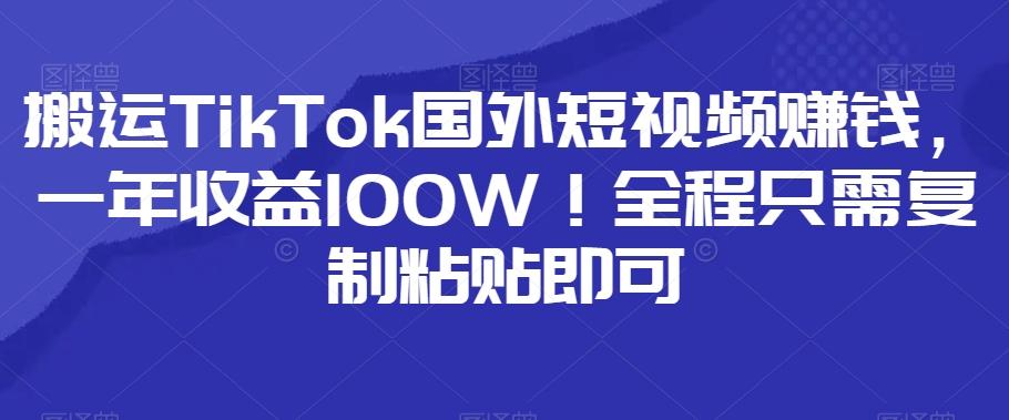 搬運TikTok國外短視頻賺錢,一年收益100W!全程只需復制粘貼即可
