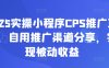 2025實操小程序CPS推廣項目，自用推廣渠道分享，實現(xiàn)被動收益