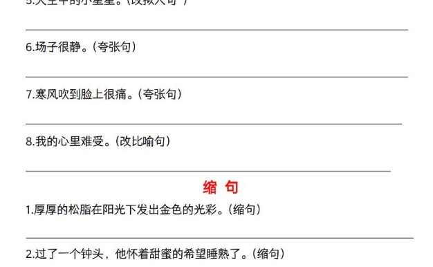 六年級下語文六大句型期中考點專項